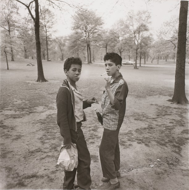 Two boys smoking in Central Park, N.Y.C.