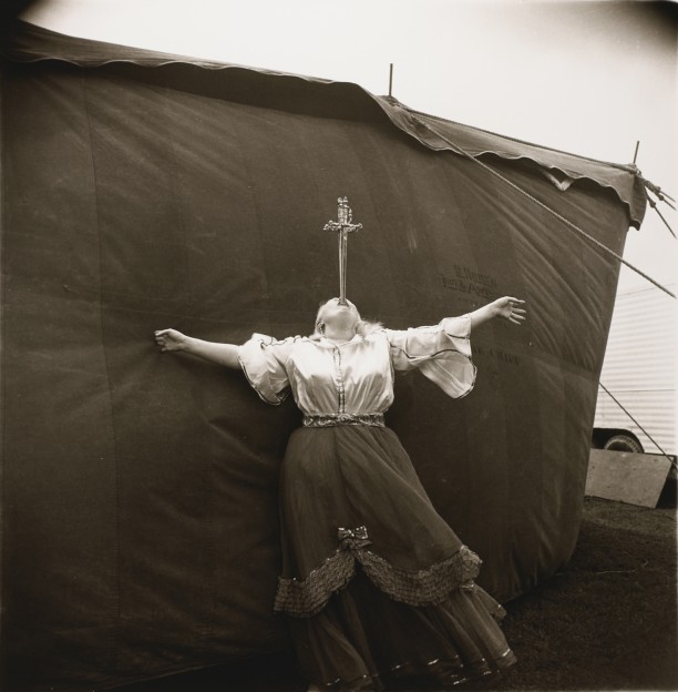Albino sword swallower at a carnival, Md.