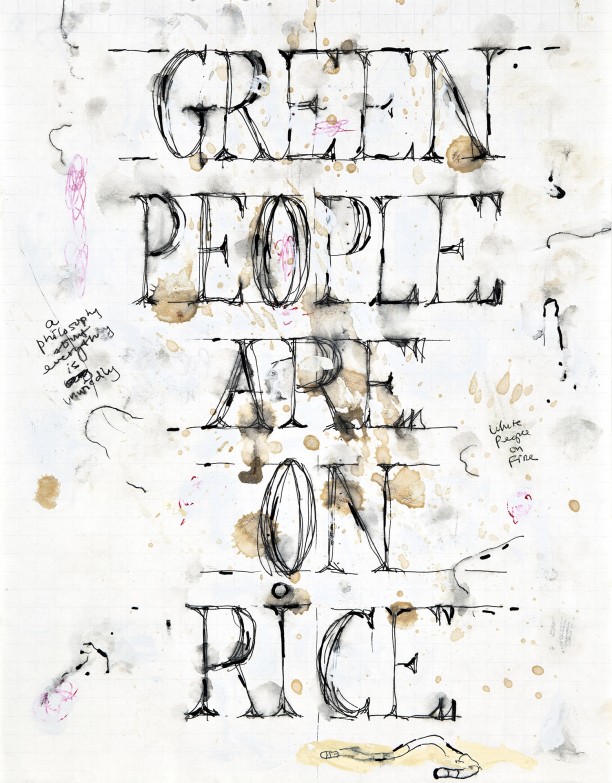 Green people are on rice